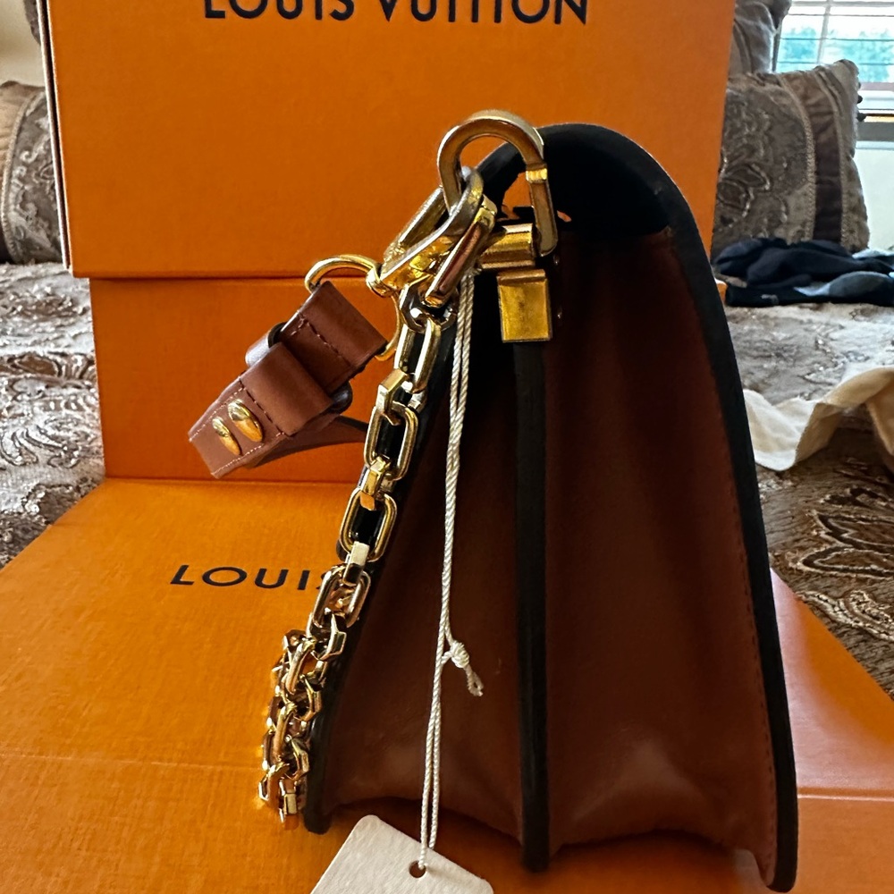 Louis Vuitton Brown Leather Shoulder Bag with Gold